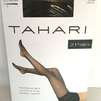 Tahari Small Black No Restraint Control Top Sheer Tights 2 Pairs Size Small Hose