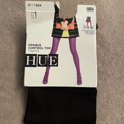 NWT HUE Women's Black Opaque Control Top Tights - One Pair Size 1