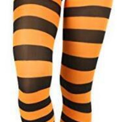 Women’s Wide Horizontal Contrast Stripe Tights One Size Black and Orange