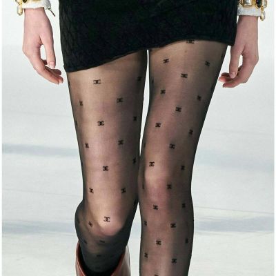 Chanel REV Runway Black CC Logo Sheer Hoisery Stockings Pull On Tights Medium M