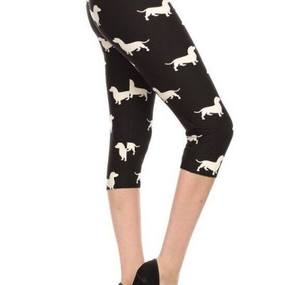 Dog Print, High Waisted Capri Leggings In A Fitted Style With An Elastic