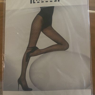 New Sealed Wolford Angela Fishnet Textured Black Tights Size Large