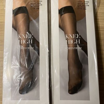 Lot 2 packs Nordstrom Knee High Nylons Sheer Everyday Wear Size Reg Medium Nude