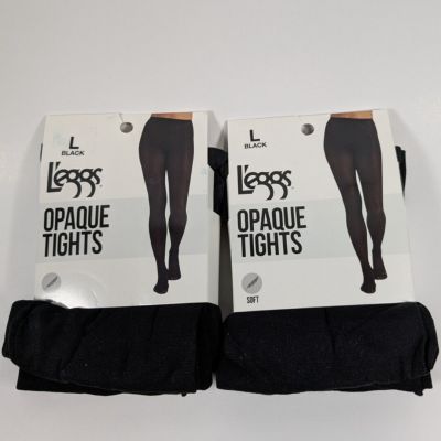 L'eggs Opaque Tights Soft 2 Pack Black Women's Size Large 145-200 lbs 60 Denier