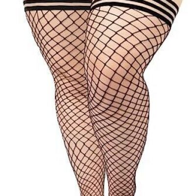 Plus Size Fishnet Stockings for Women Silicone Top Stay Up Lingerie Black