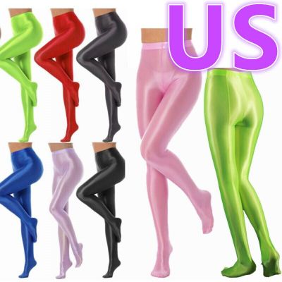 US Women's Shiny Footed Pantyhose Glossy Dance Long Pants Yoga Sexy Party Tights