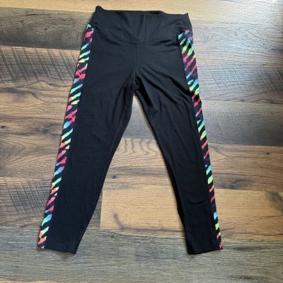 Victoria Secret PINK Leggings Pants Large 7/8 High Waist Black  Colorful Zebra