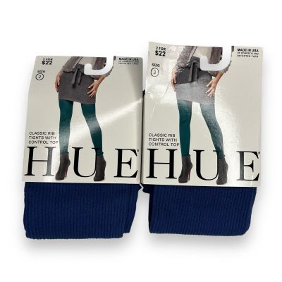 NWT Women's Hue Classic Rib Tights w/ Control Top Size 1 Midnight 2 Pair