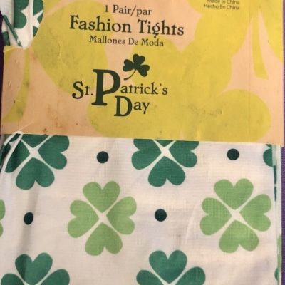 St. Patrick’s Day Fashion Tights Womens SZ M/L Shamrocks & Dots on White  NEW