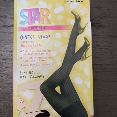 Star Power By Spanx Women's Ribbed Row Patterned Shaping Tights Size F BLACK new