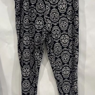 Women Plus Terra & Sky Black & White Sugar Skull High Rise Leggings Size 2 XL