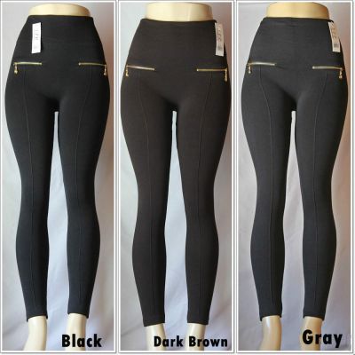Fashion Zipper Fleece Color Knitted Leggings One Size Skinny Brushed Warm Pants