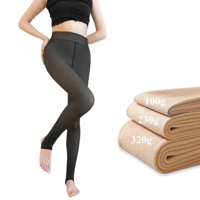 Women Fleece Lined Tights Thermal Pantyhose Stirrup Tights Fake Translucent T...