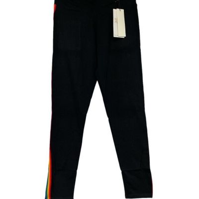 My Italy Secret Womens Fashion Leggings Black Multicolor Stripe Cropped L/XL New
