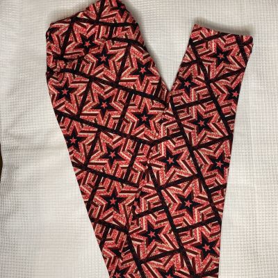 New Woman’s LuLaRoe Black Red Maroon Bone Star Geo Pattern ?Leggings OS