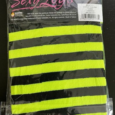 Sexy Legs Striped Halloween Costume Stockings Neon Yellow Blk One Size #9177 NEW