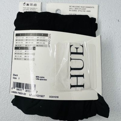 NEW HUE Black Opaque Tights Non-Control Top Size 1- 1 Pair Pack