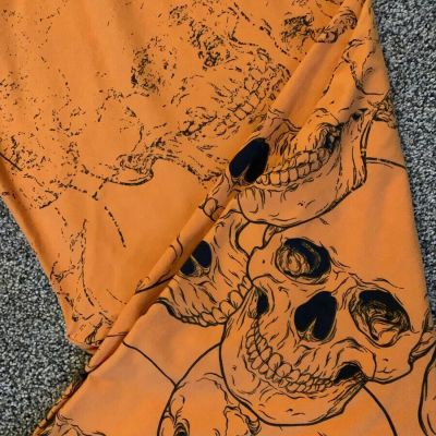 LuLaRoe TC ORANGE with BLACK SKULLS Halloween Skeleton Plus Leggings