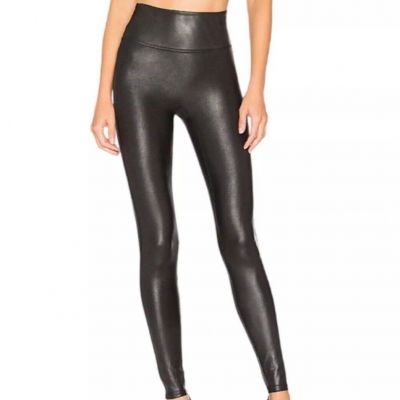 SPANX Faux Leather Black Compression Leggings Womens Size Medium EUC Style 2437