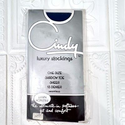 VTG Cindy Luxury Stockings FRENCH NAVY BLUE Shadow Toe Sheer Seamless ENGLAND