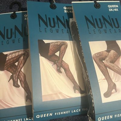 5 NEW pair Black NuNu Legwear Fishnet Stockings Lace tights Women Queen Sz 3x/4x