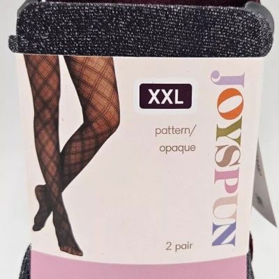 1 Pack of 2 Joyspun Crushed Plum Opaque  & Silver Black Shimmer Tights Size XXL