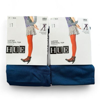 HUE Apollo Blue Luster Control Top Tights Womens Size 1 - 2 Pairs New