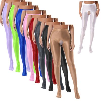 US Women's Shiny Glossy Footed Pantyhose Tights Shimmery Yoga Hollow Out Pants