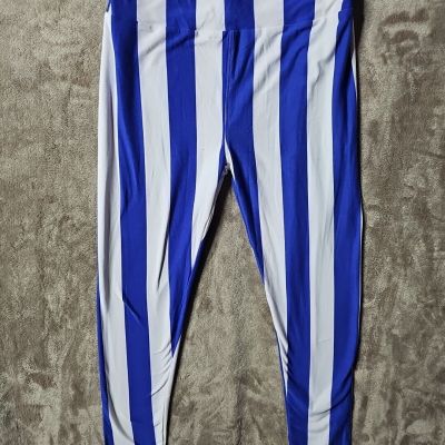 Joker Leggings Women OSFM  Lularoe Stretch Blue White Striped