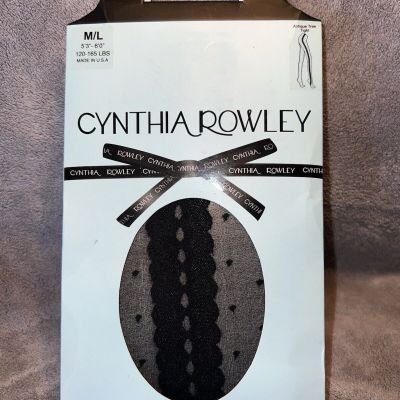 Cynthia Rowley BLACK ANTIQUE TRIM DOTS Tights Pantyhose Size M/L - 1 Pair / New