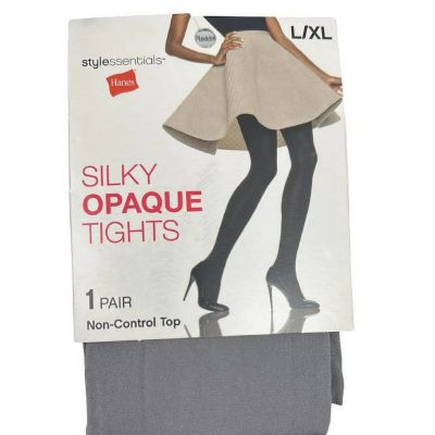 Hanes Silky Opaque Tights Non-Top Control Size L/XL Mineral Stone Grey