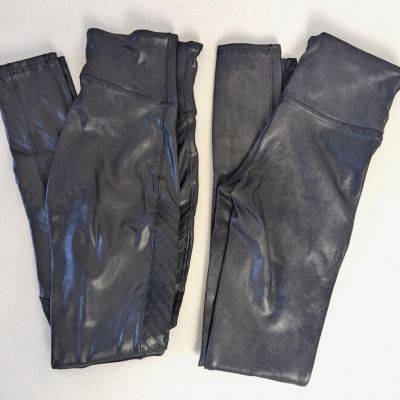 Spanx Faux Leather Leggings Women's Small Black Pair of 2 Shiny