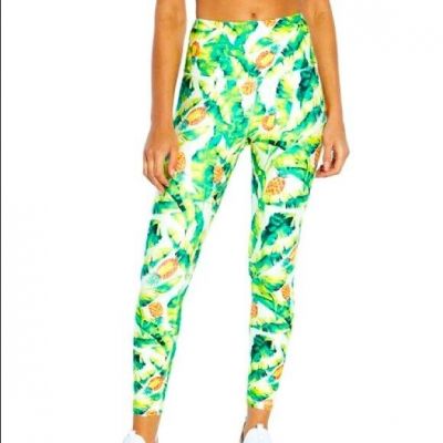 NWT Wild Fox Sz S Yoga Leggings Green  Palms Pinas Pineapple Cropped Compression