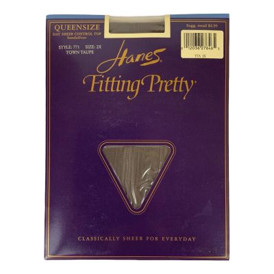 Hanes Fitting Pretty Pantyhose Size 2X Town Taupe Control Top Sheer Sandalfoot