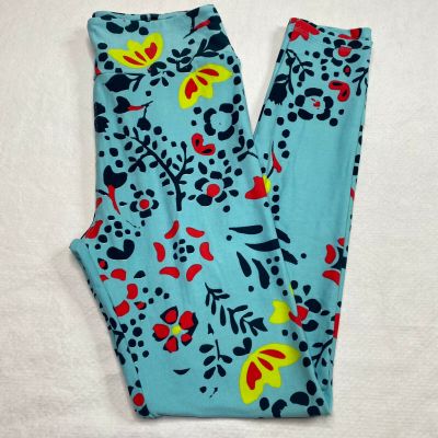 Lula Roe Womens Leggings One Size sz 2-10 Light Blue Abstract Floral Soft NEW