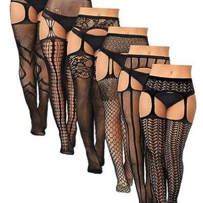 6 Pairs Women Plus Size Fishnet Stockings Black Thigh One Size Plus Classic