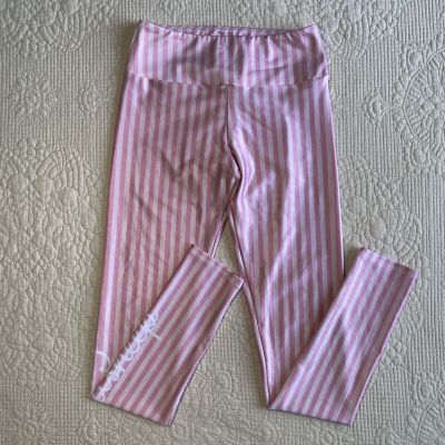 GOLDSHEEP Pink White Striped Leggings Sz  L