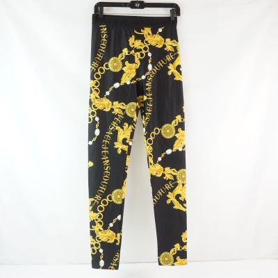 Versace Jeans Couture Chain Print Logo-Waistband Leggings In Black/Gold - US 8