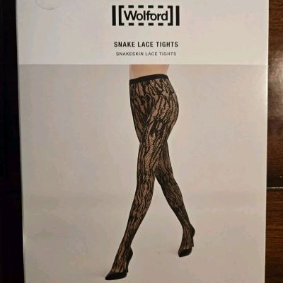 Wolford Snake Lace Tights, Size Large, Color Navy