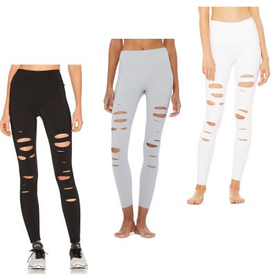 Alo Yoga Leggings Ripped Warrior High Waist Fashion Leggings Bandage Leggings