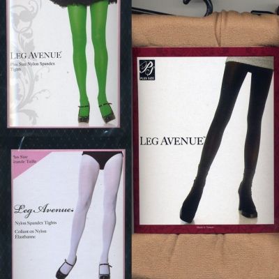 Plus Size Opaque Pantyhose Nylon Spandex Beige White Green Purp Leg Avenue 7666Q