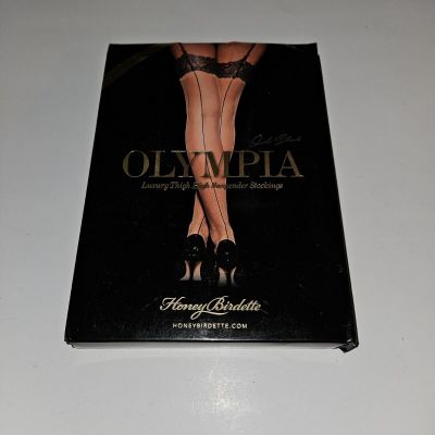 Honey Birdette Olympia Oil Slick Luxury Thigh High Suspender Stockings sz L new