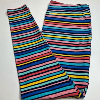 NEW LuLaRoe TC Leggings RAINBOW NAVY BLUE Colorful Line Stripe Pride Playful