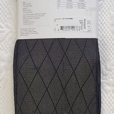 NWT JC Penney Fashion Tights Size M/L Black Diamond Nylon Spandex *MSRP $14.00