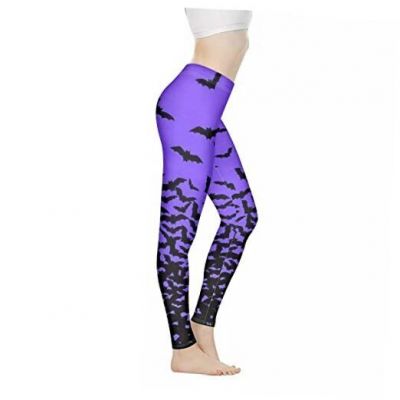 Women Yoga Pants Tummy Control Workout Leggings X-Large Halloween Goth Bat