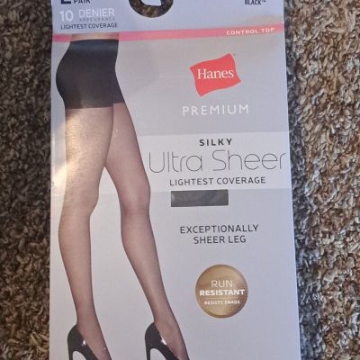 Hanes Premium Silky Ultra Sheer Lightest Coverage 10 Denier Medium Barely Black