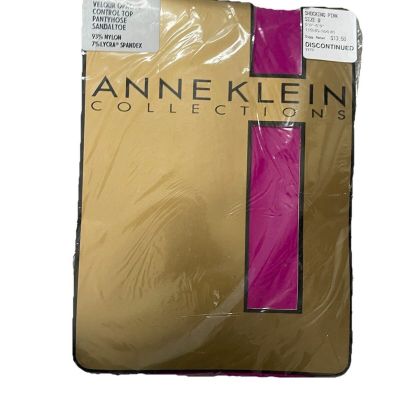 Anne Klein Velour Opaque Control Top Pantyhose Shocking Pink Size B 115-164 Lbs