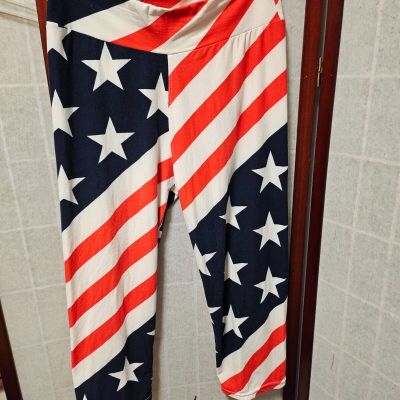 Stars and Stripes Patriotic Capri Leggings Elastic Waist Plus Size