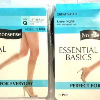 No Nonsense Essential Basic Size Q Jet Black Reinforced Toe Knee Highs