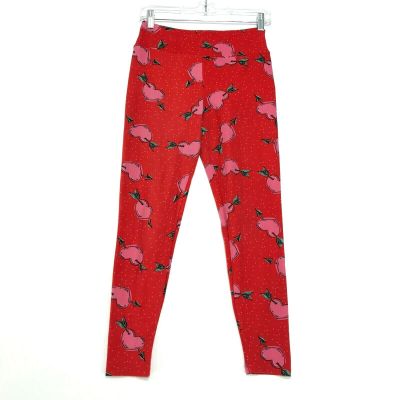 LulaRoe Arrow Heart Leggings OS One Size Hi Rise Red All Over Print 27